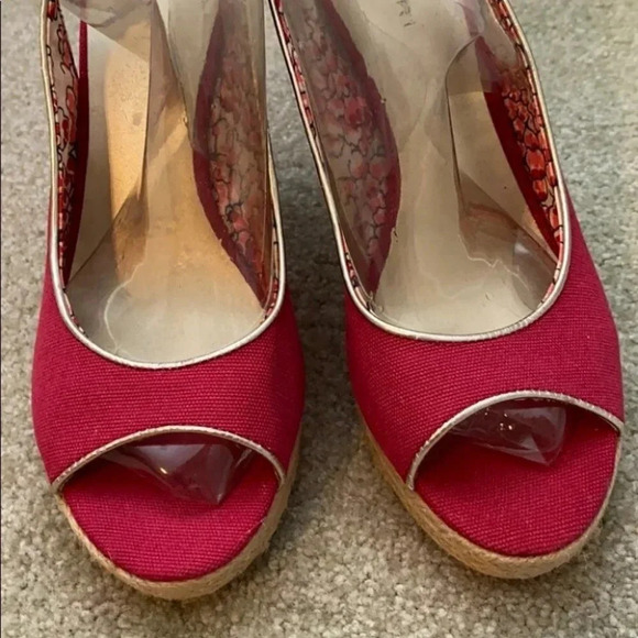 Tahari Pink Canvas Straw Heel Open Toe Shoe 6.5 - Picture 5 of 8
